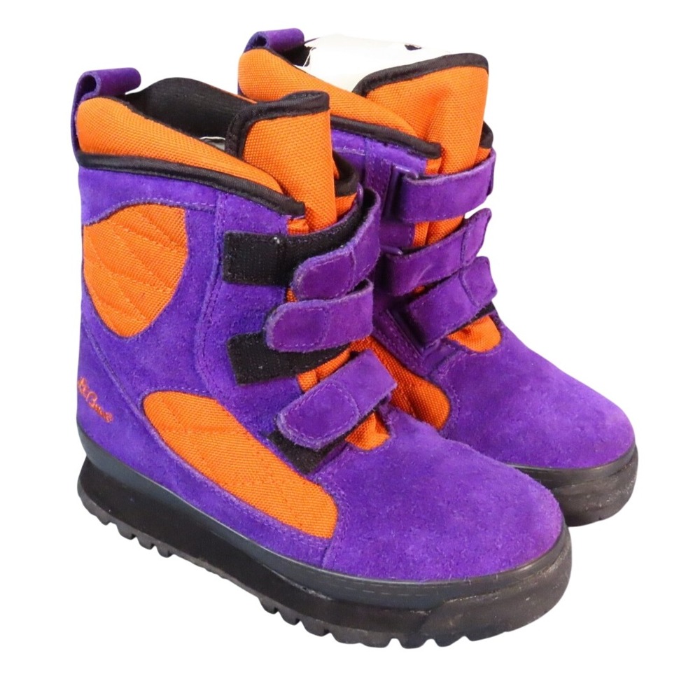 VTG LL L.L BEAN Suede Leather WINTER SKI SNOW BOOTS Purple/Orange YOUTH GIRLS 2